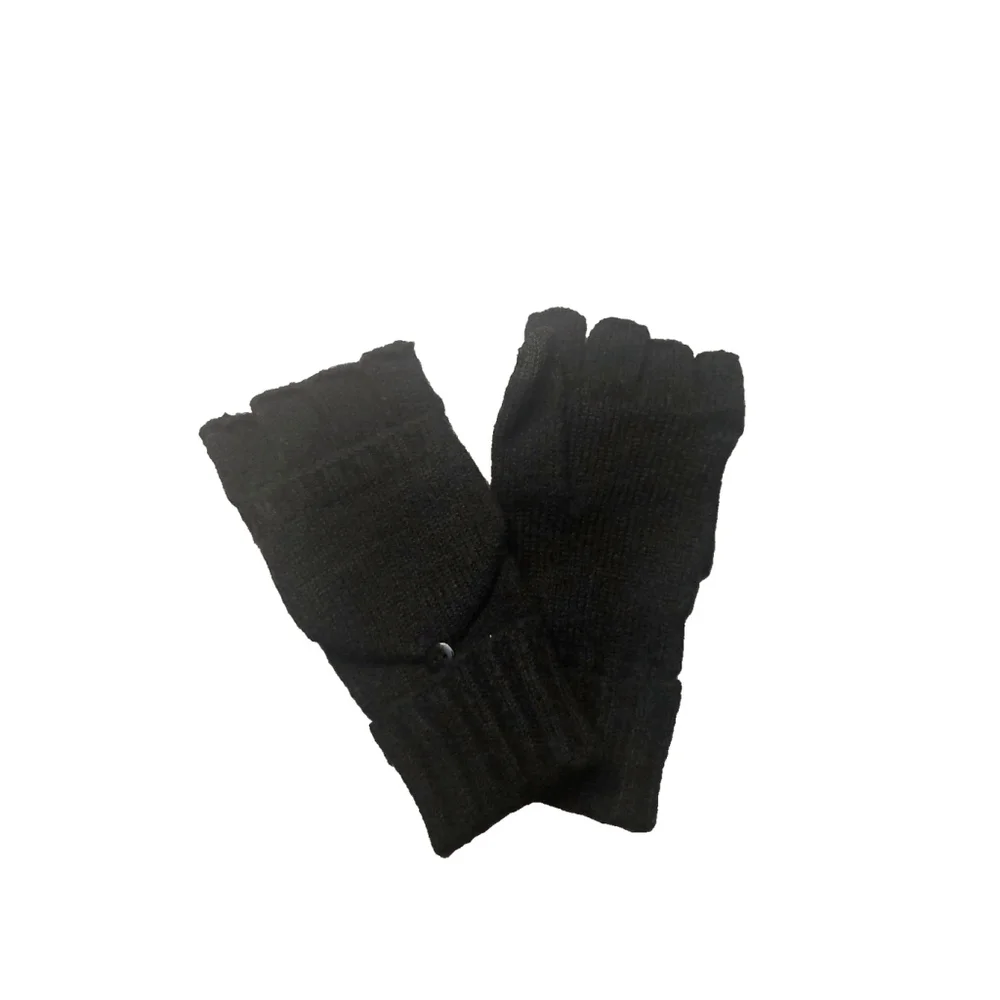 On 34th Wide-Ribbed Pop-Top Black Knit Gloves Sz One Size NWT